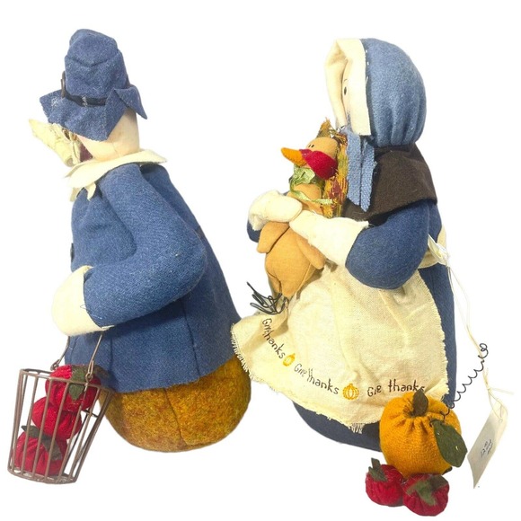 Fall Decor Farmhouse Stuffed Standing Colonial Women Thanksgiving People Turkey - Picture 8 of 11